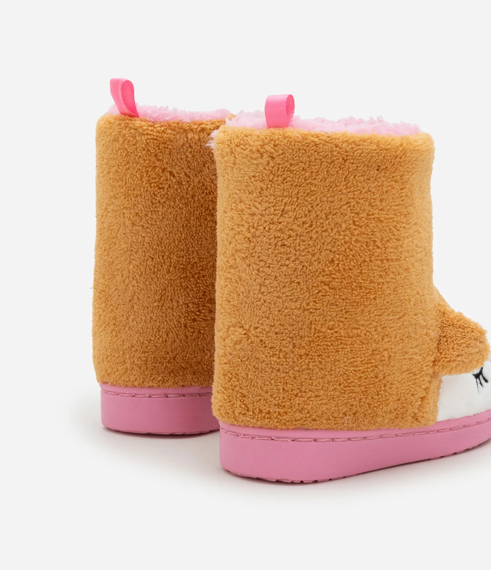 Pantufa Bota Infantil em Fleece com Bordado Raposa - Tam19 a 28 Laranja/Rosa 2