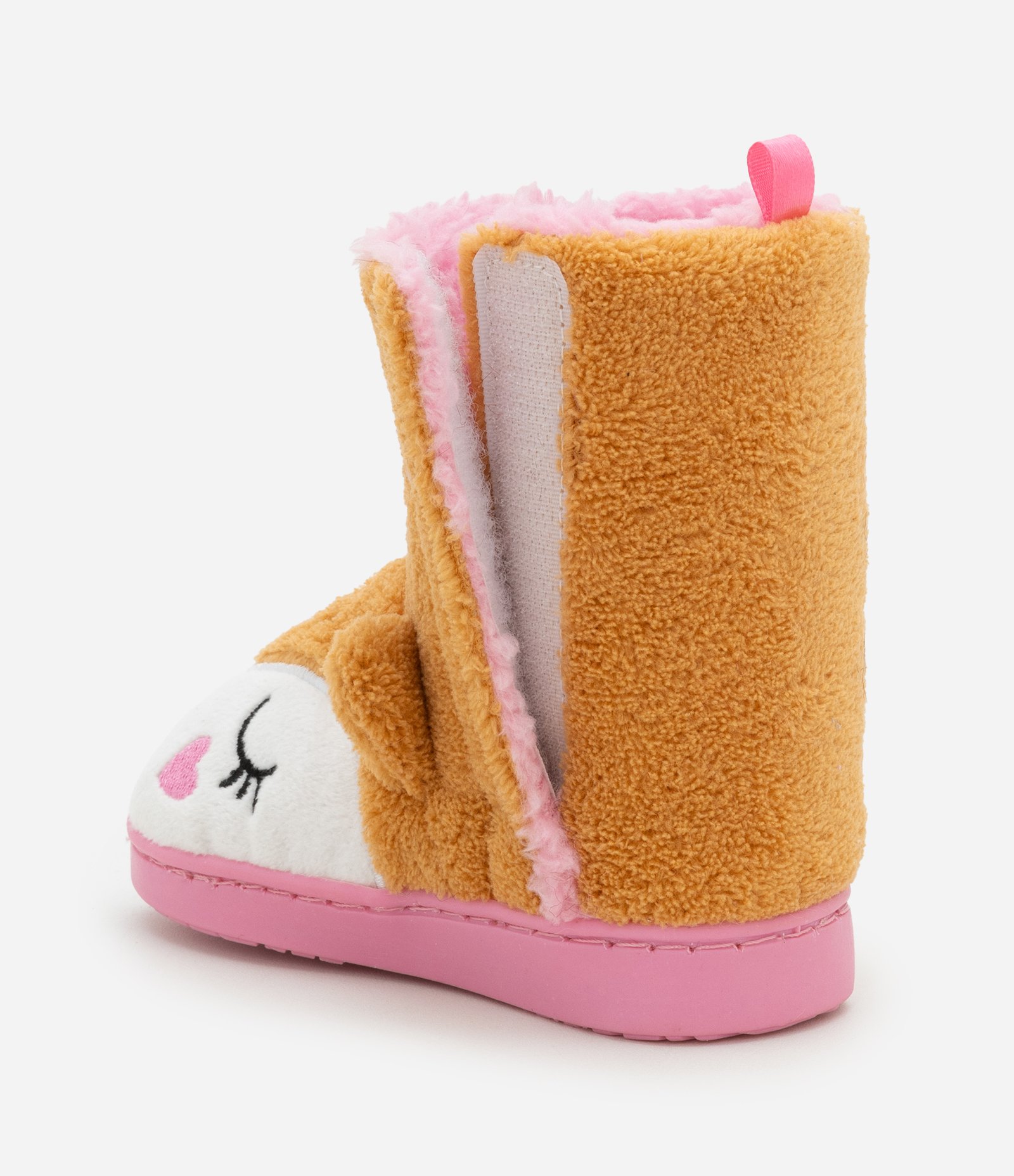 Pantufa Bota Infantil em Fleece com Bordado Raposa - Tam19 a 28 Laranja/Rosa 3
