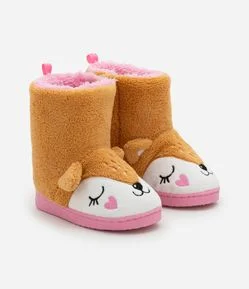 Pantufa Bota Infantil em Fleece com Bordado Raposa - Tam19 a 28