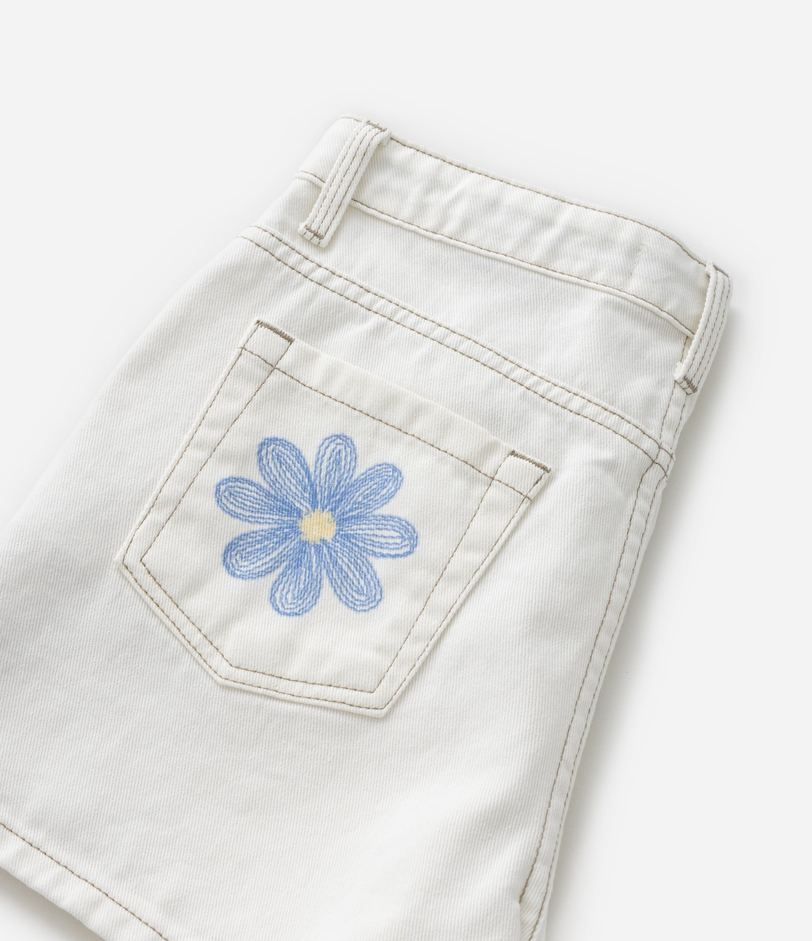 Short Infantil em Sarja com Bordado de Flores - Tam 5 a 14 Anos Off White 6