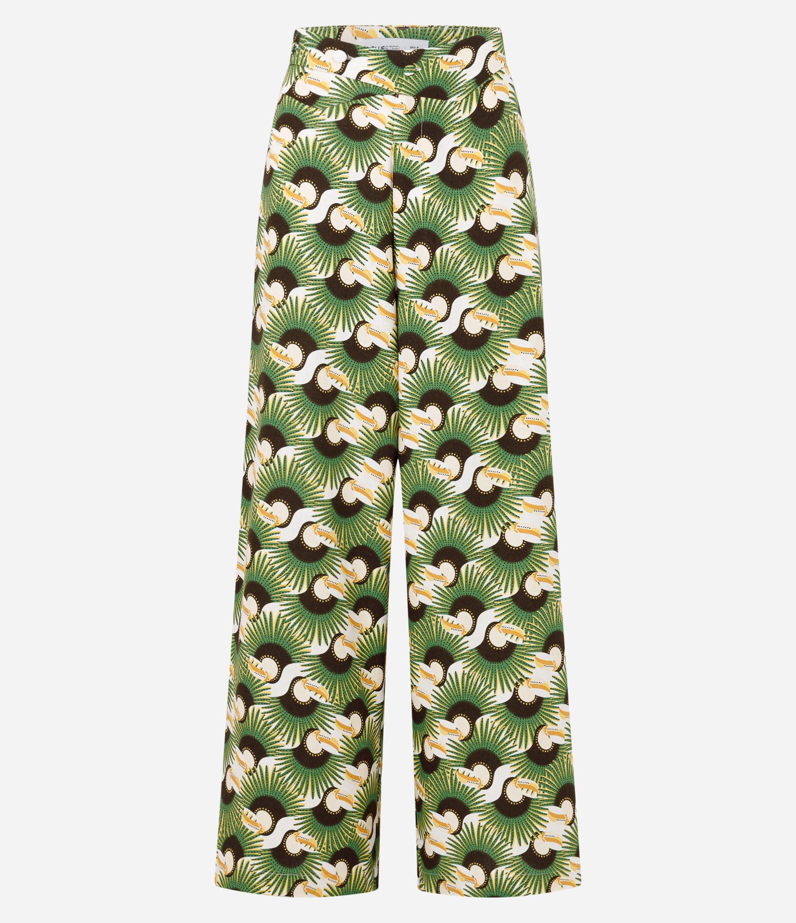 Calça Pantalona em Viscose e Linho com Estampa Tucanos Verde 6
