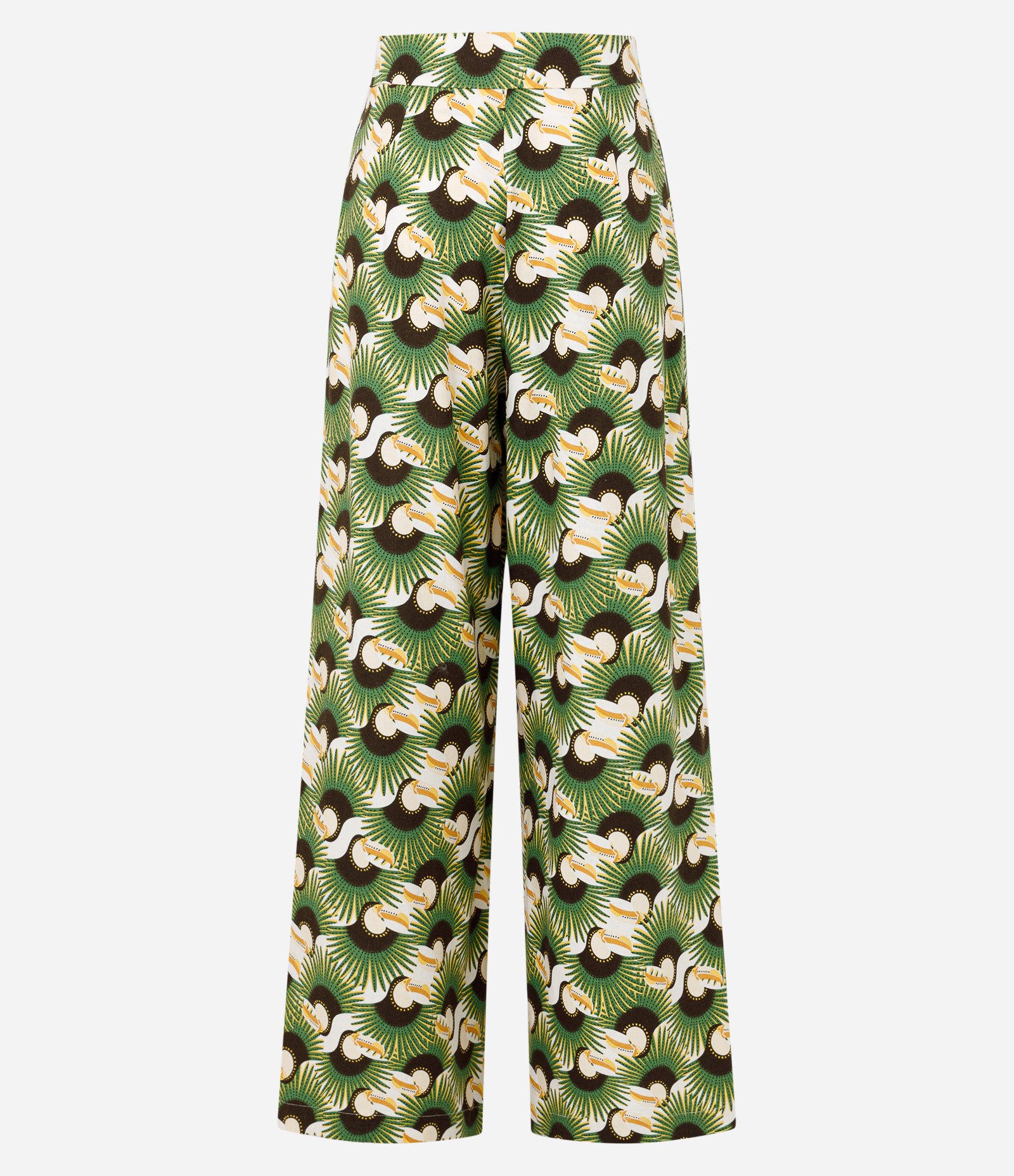 Calça Pantalona em Viscose e Linho com Estampa Tucanos Verde 7