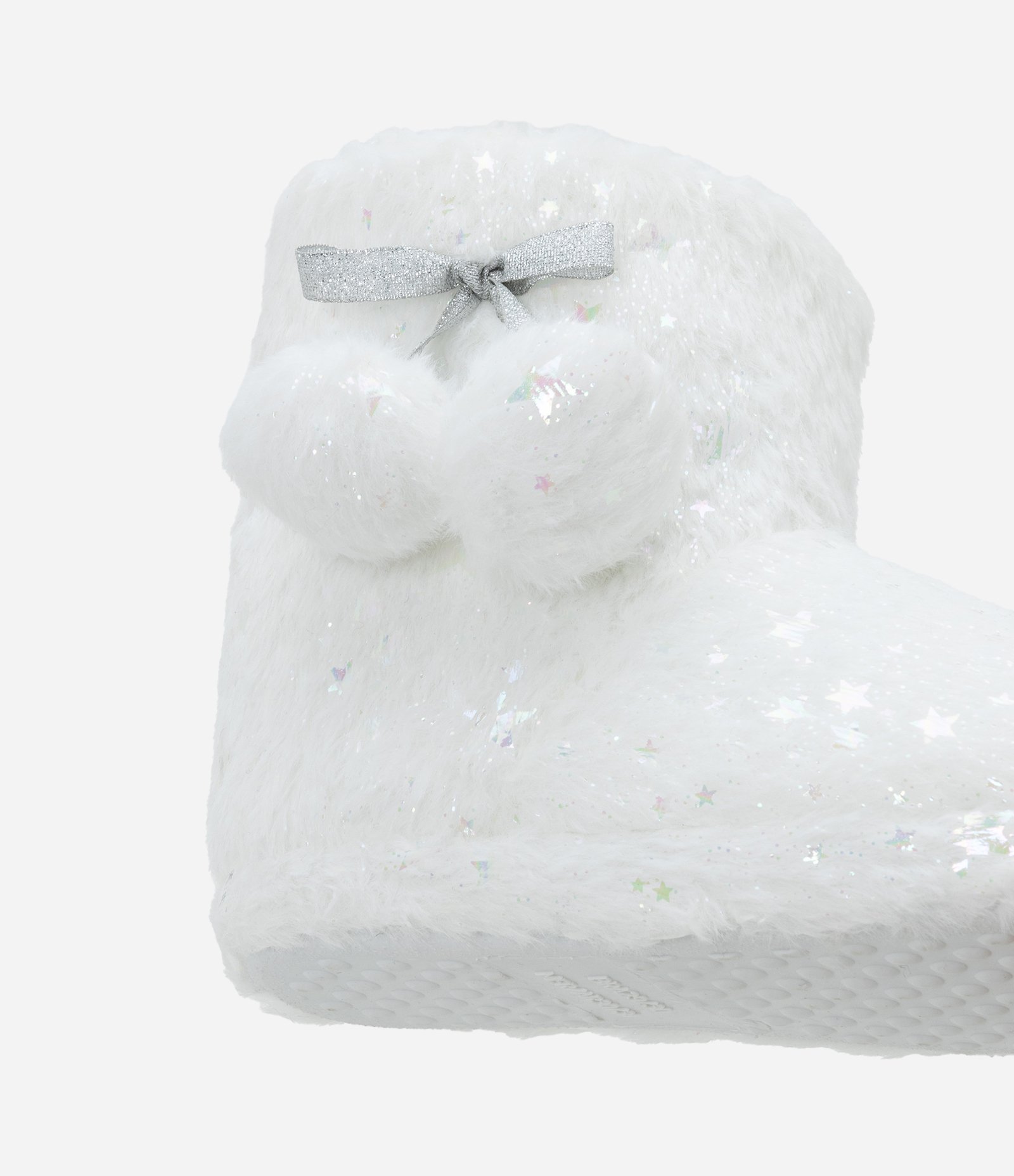 Pantufa Bota Infantil com Pompons e Estrelinhas - Tam 29 a 36 Branco 3
