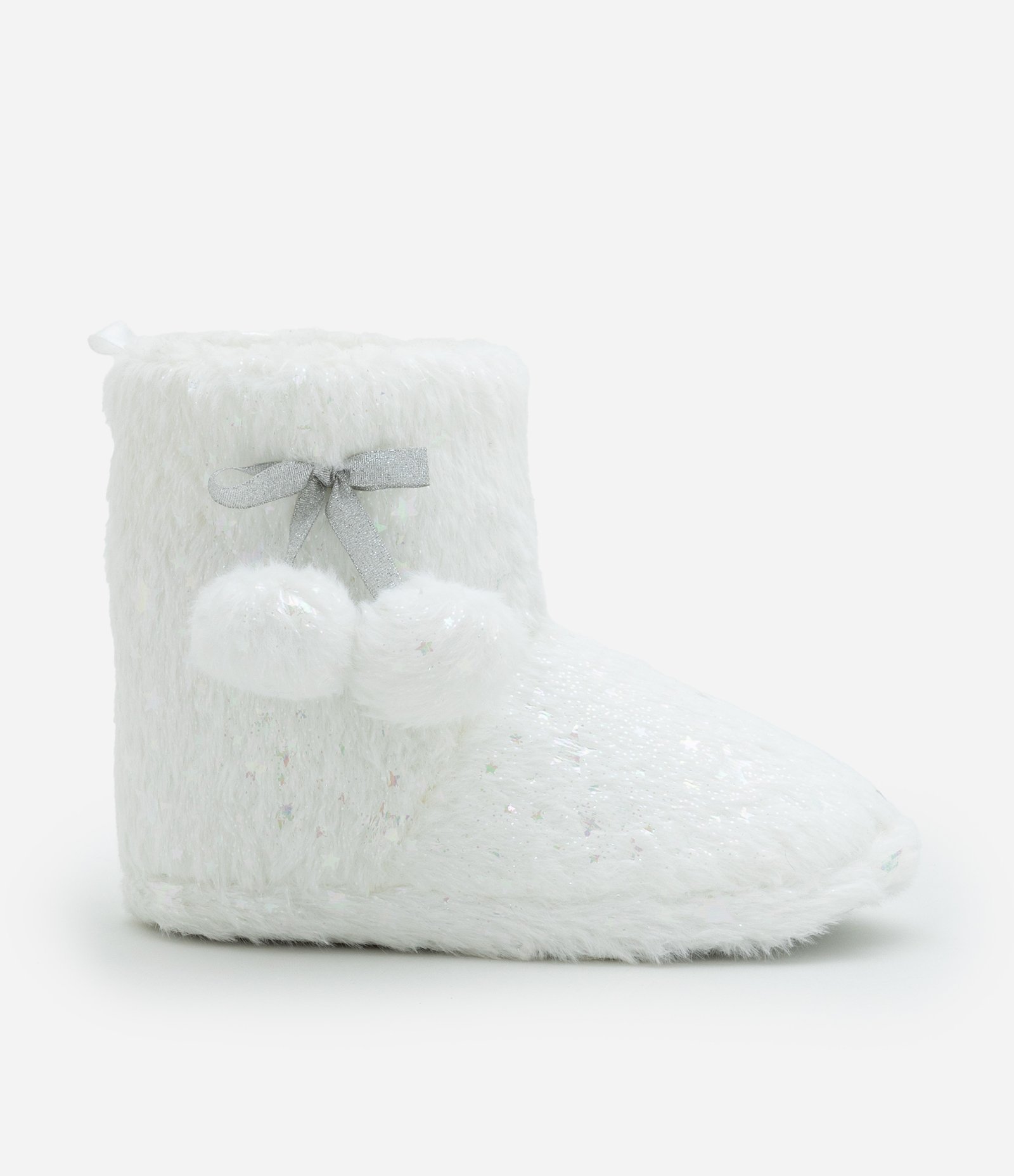 Pantufa Bota Infantil com Pompons e Estrelinhas - Tam 29 a 36 Branco 5