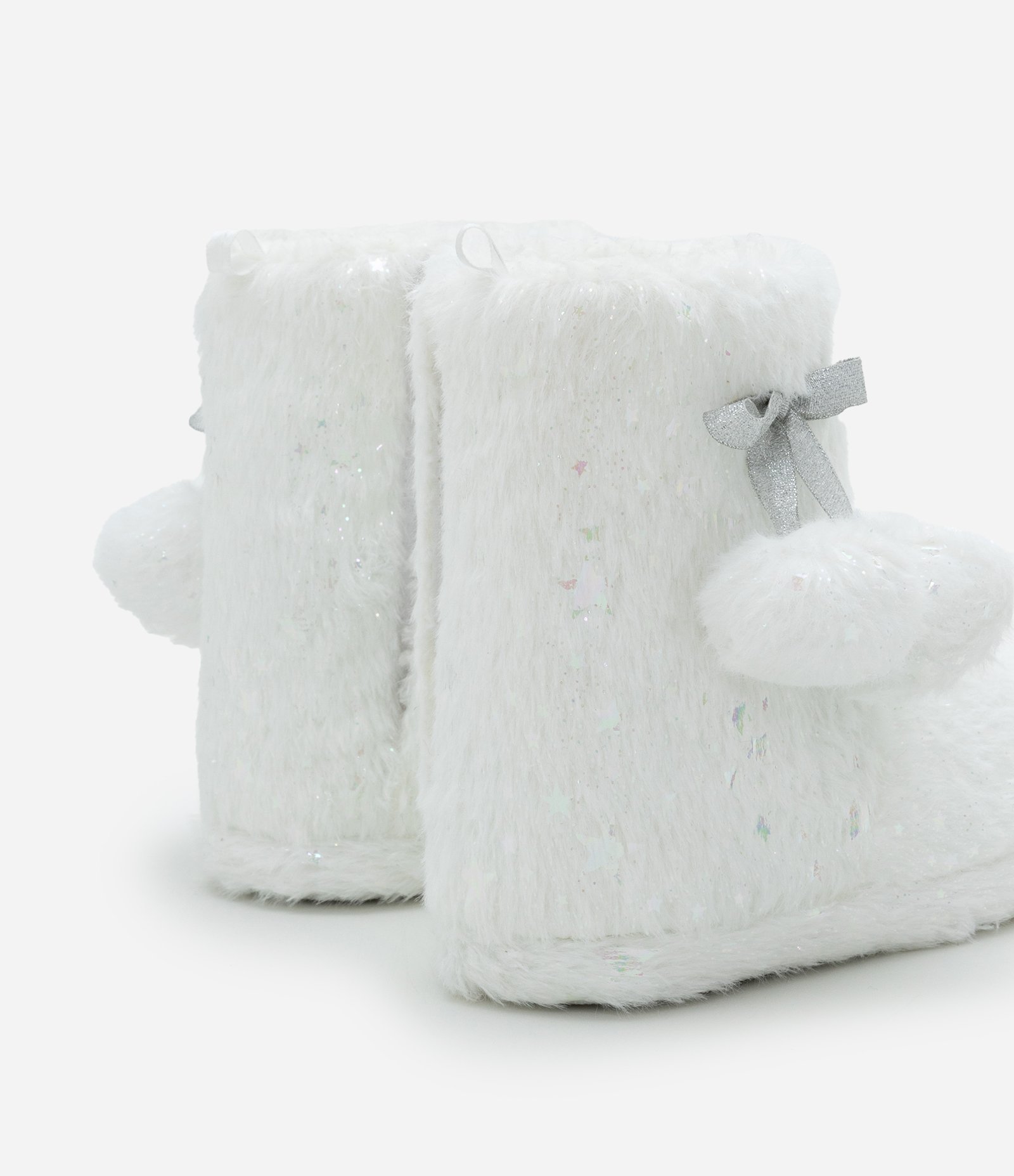 Pantufa Bota Infantil com Pompons e Estrelinhas - Tam 29 a 36 Branco 6