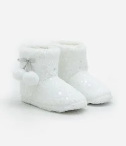 Pantufa Bota Infantil com Pompons e Estrelinhas - Tam 29 a 36