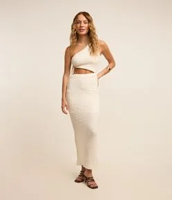 Vestido Longo com Abertura Lateral e Decote Ombro Só