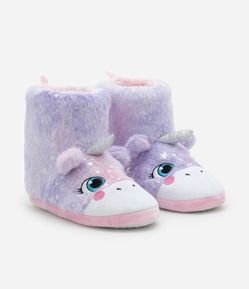 Pantufa Bota Infantil em Fleece com Bordado Unicórnio - Tam 19 a 28