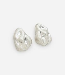 Brinco Botão em Metal Pedra Níquel Fosco