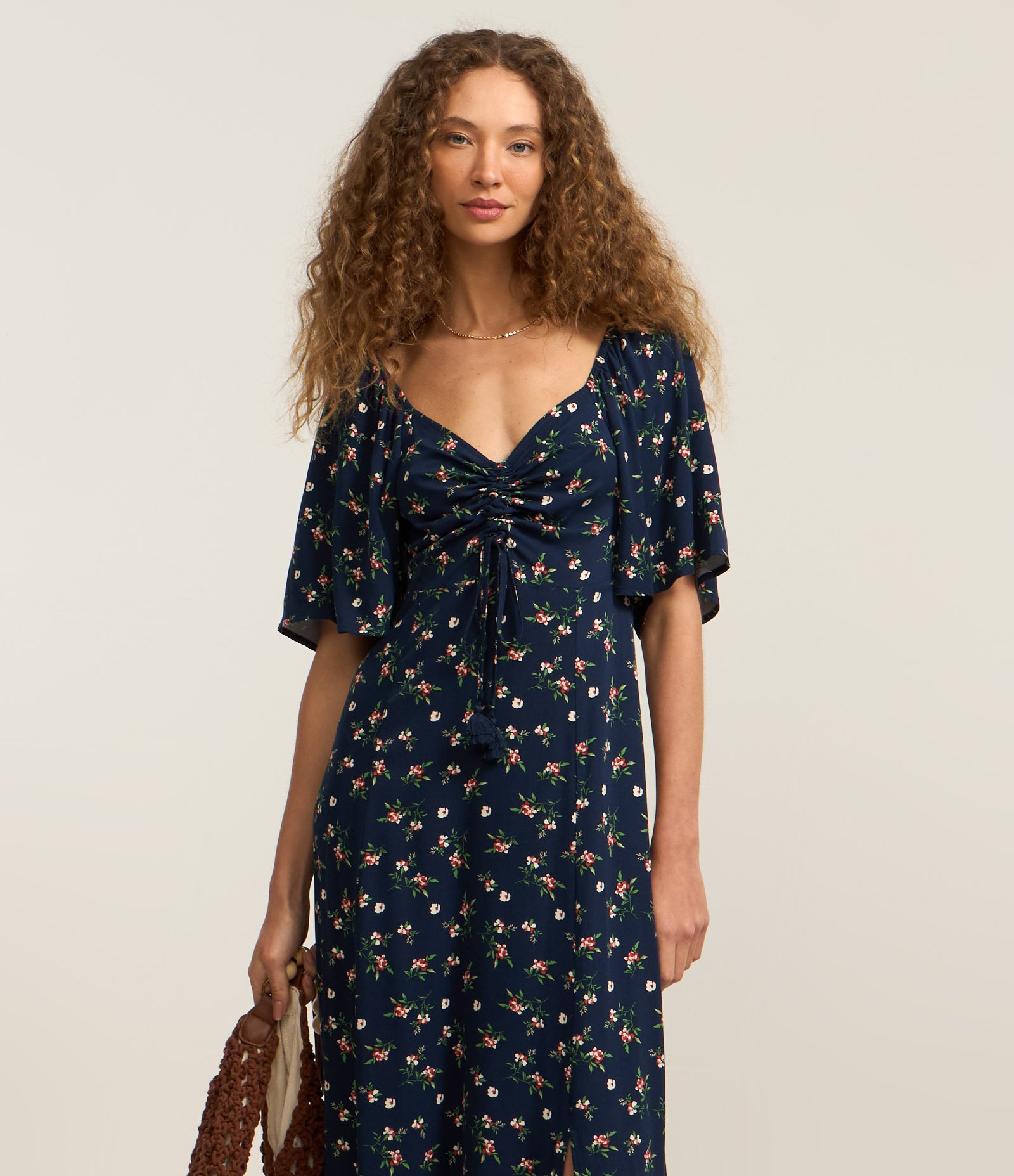 Vestido New Midi em Viscose com Florzinhas Azul 2