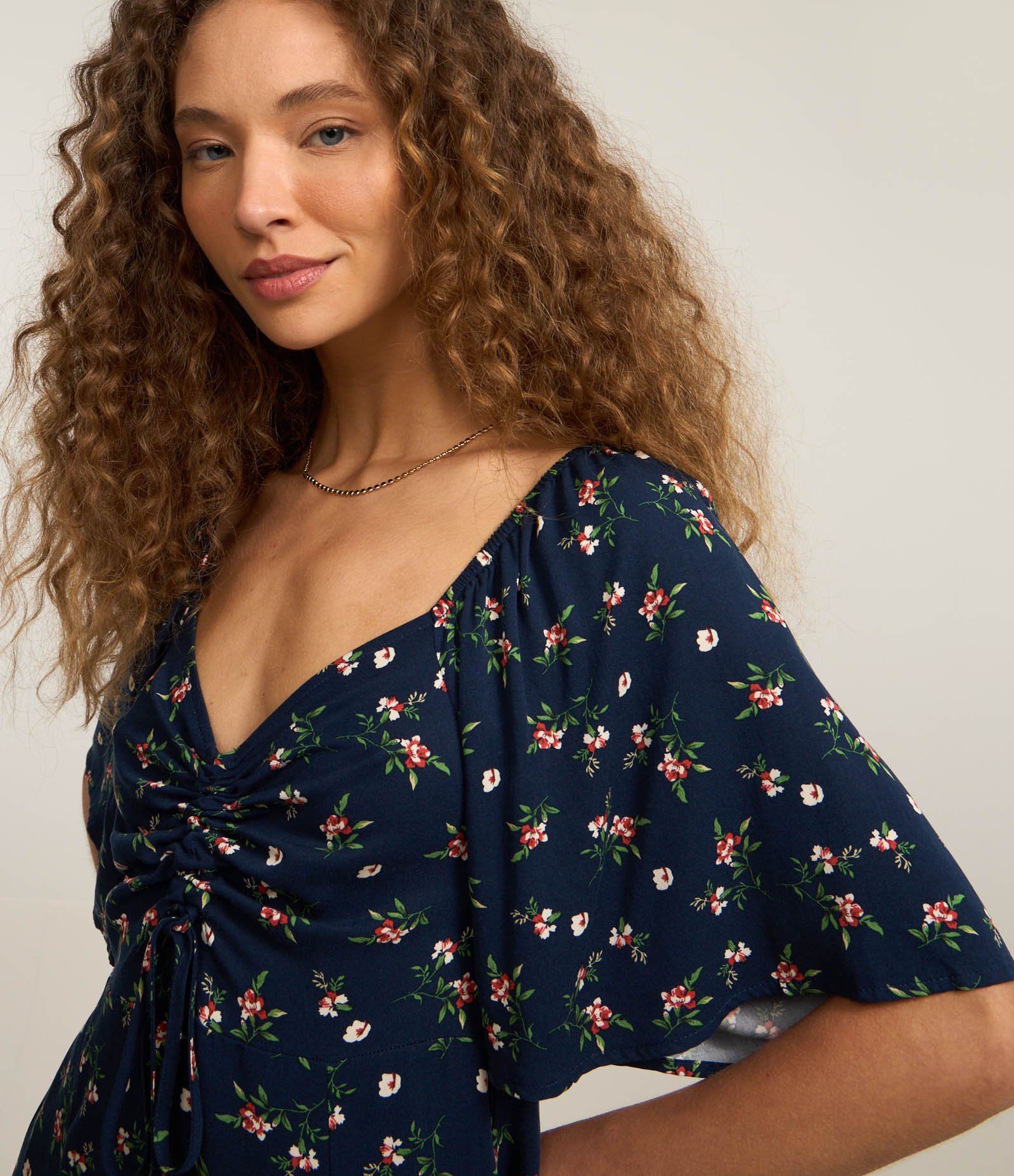 Vestido New Midi em Viscose com Florzinhas Azul 3