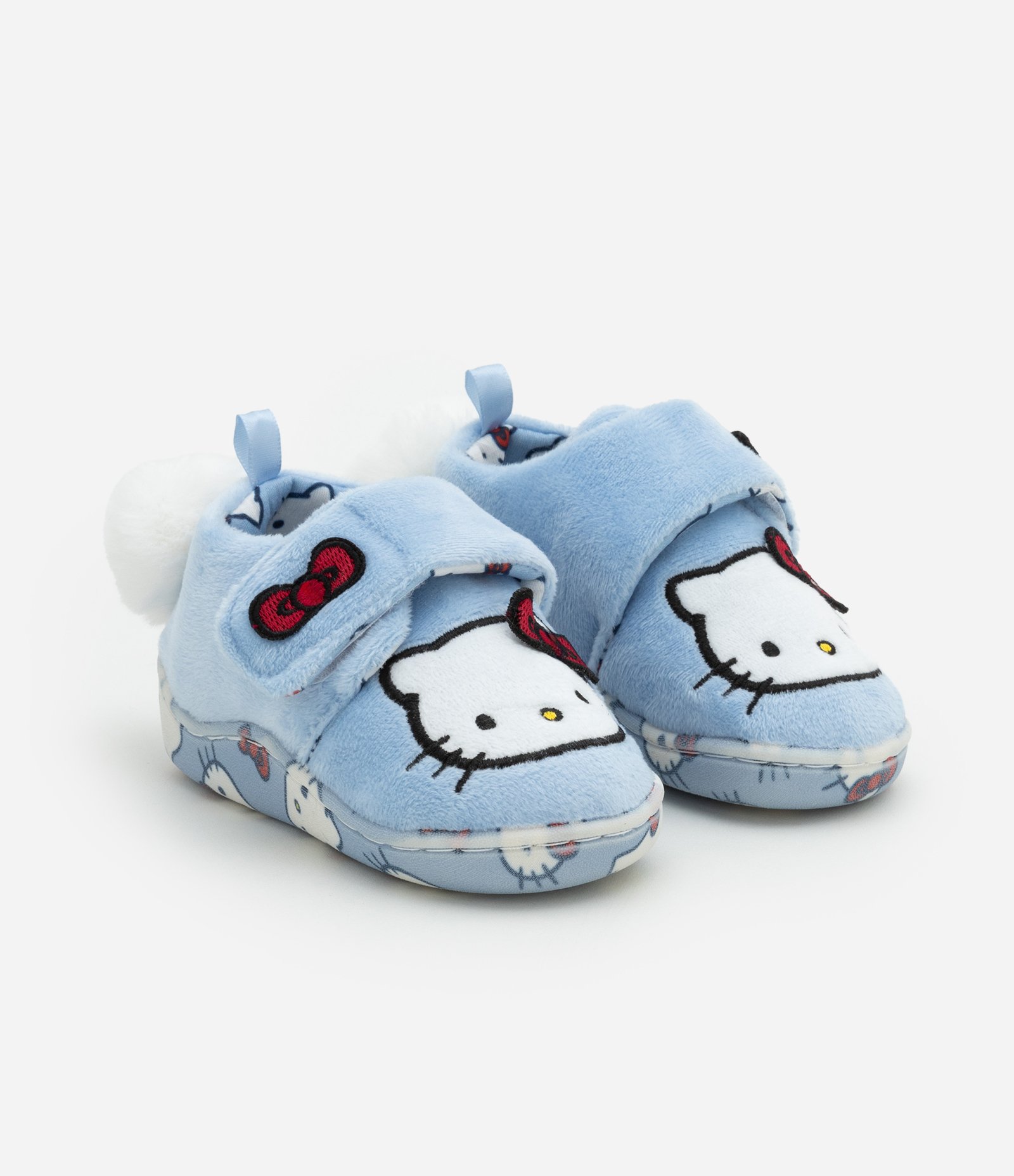 Pantufa Infantil com Bordado Hello Kitty e Pompom - Tam 19 a 28 Azul 1