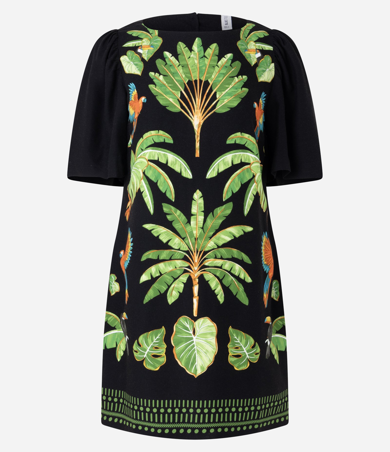 Vestido Curto em Viscose com Estampa Tropical Preto 5