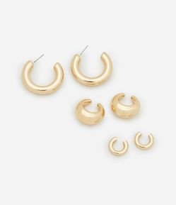 Kit 03 Brincos em Metal Liso Argola e Earcuff