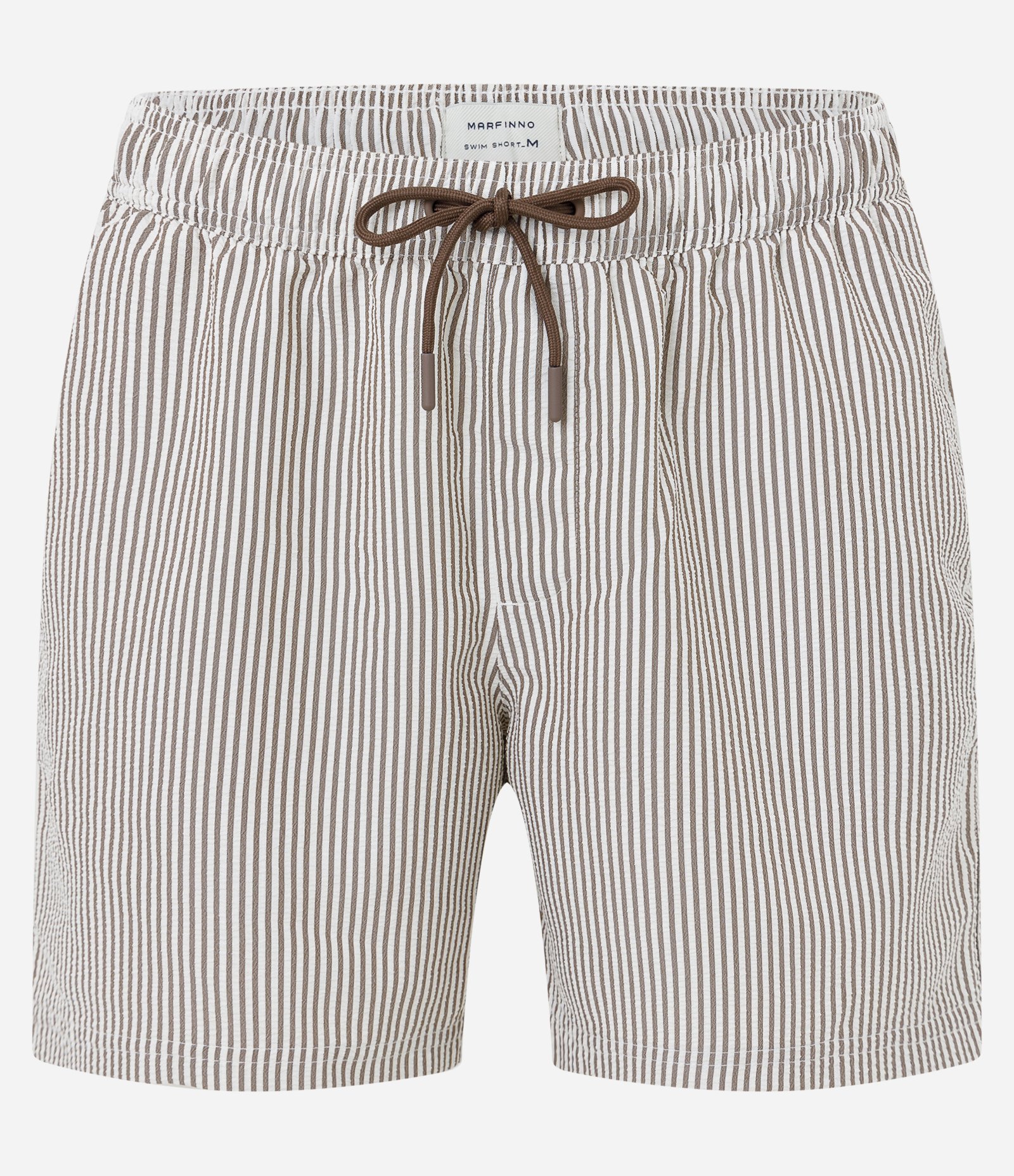 Bermuda de Praia Listrada em Microfibra com Textura Anarruga Marrom 5