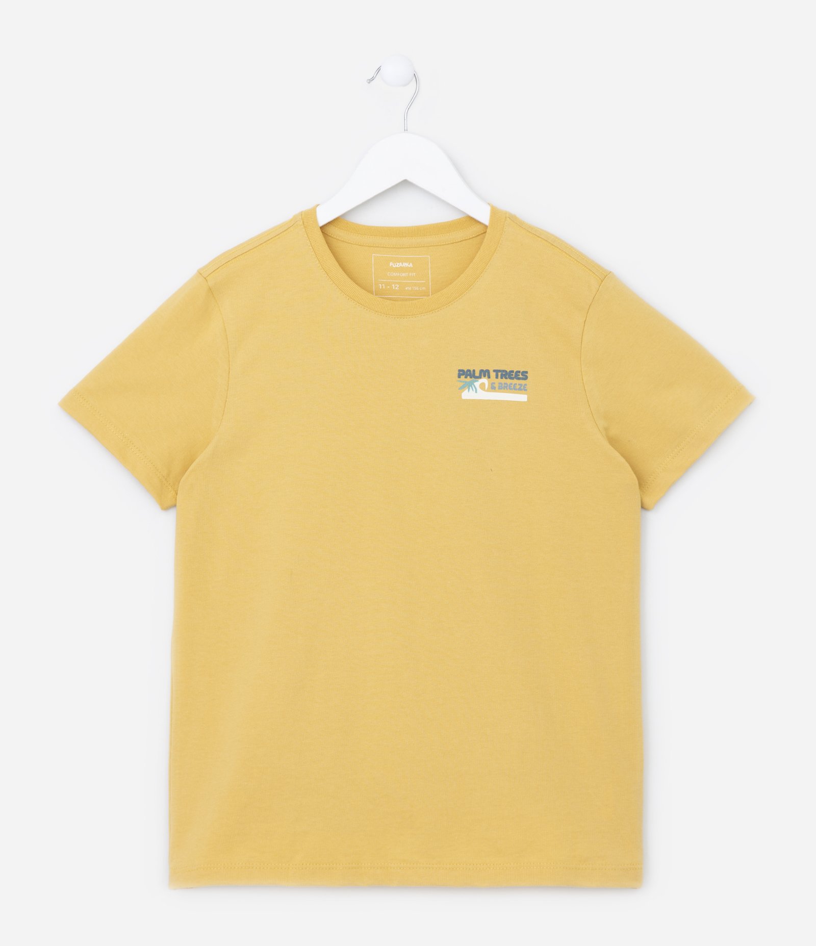 Camiseta Infantil em Algodão com Estampa Coqueiros - Tam 5 a 14 Anos Amarelo 1