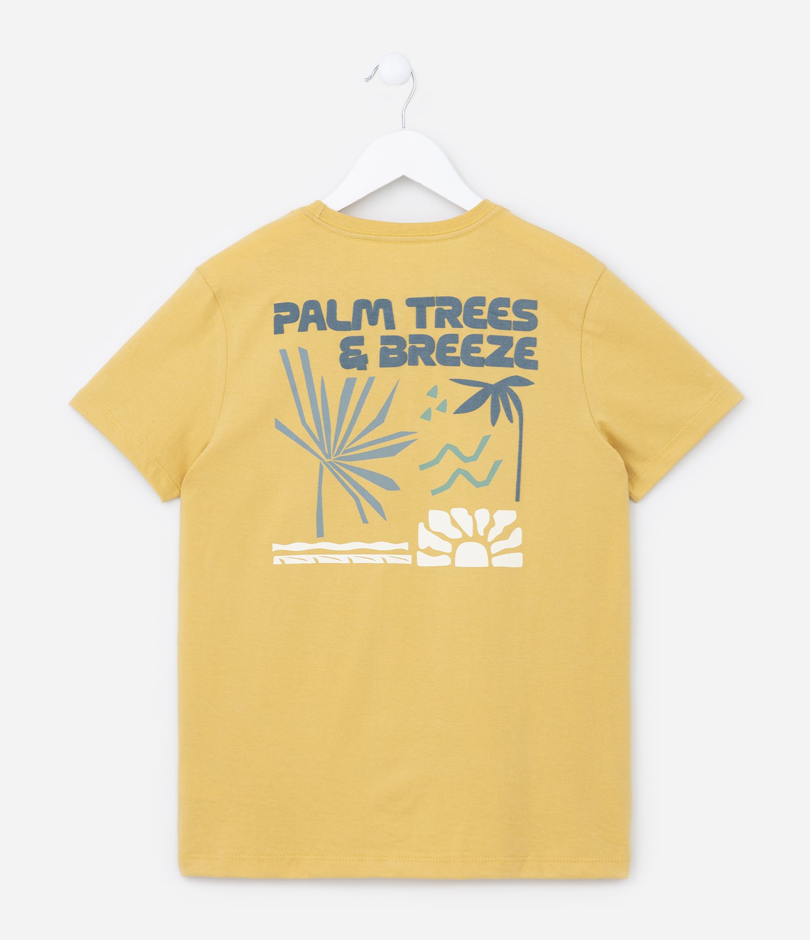 Camiseta Infantil em Algodão com Estampa Coqueiros - Tam 5 a 14 Anos Amarelo 2