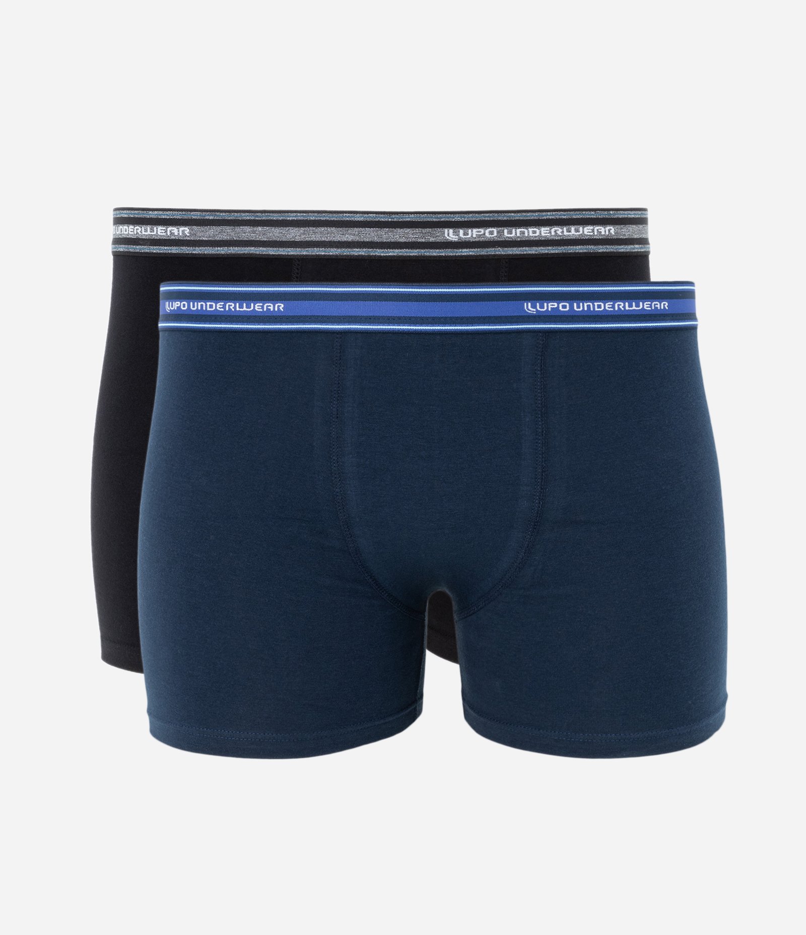 Kit 02 Cuecas Boxer em Algodão com Cós Elástico Lupo Preto/Azul 1