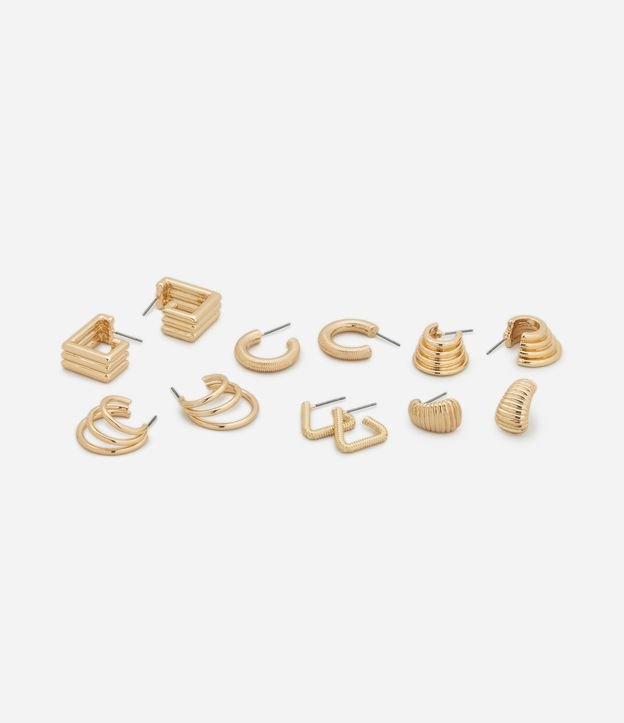 Kit 06 Argolas em Metal com Texturas e Diferentes Formatos