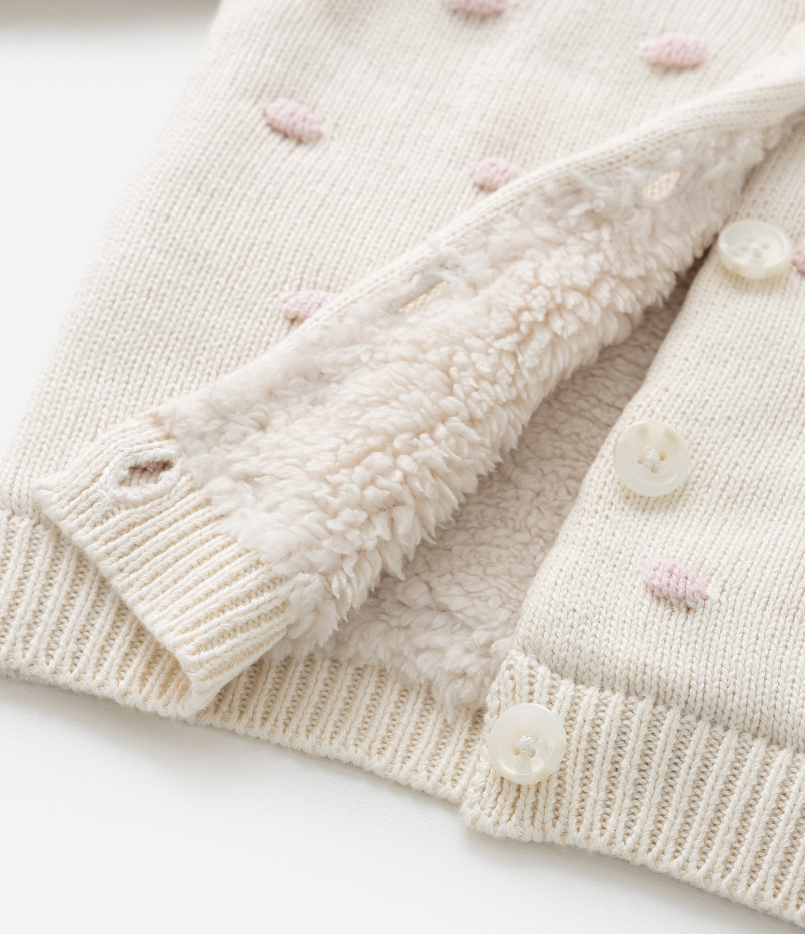 Casaco Infantil com Forro em Sherpa e Pompom - Tam 0 a 18 meses Bege 4