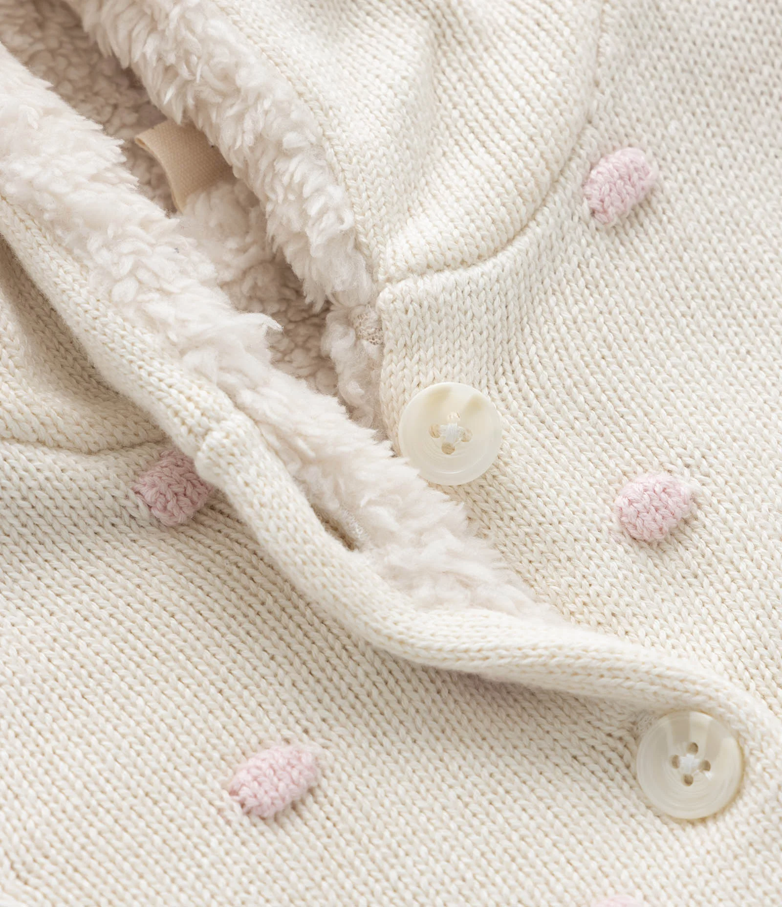 Casaco Infantil com Forro em Sherpa e Pompom - Tam 0 a 18 meses Bege 5