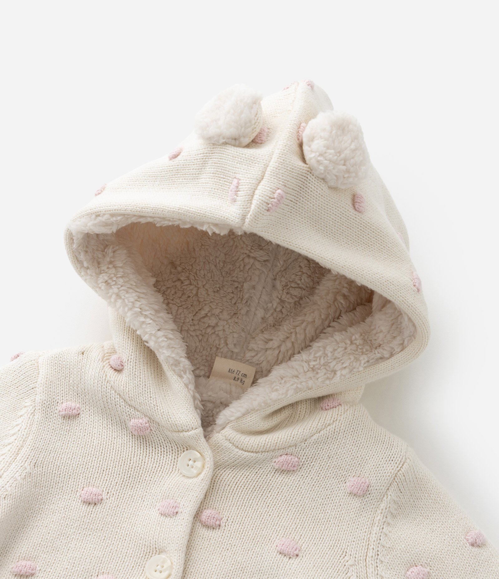Casaco Infantil com Forro em Sherpa e Pompom - Tam 0 a 18 meses Bege 7