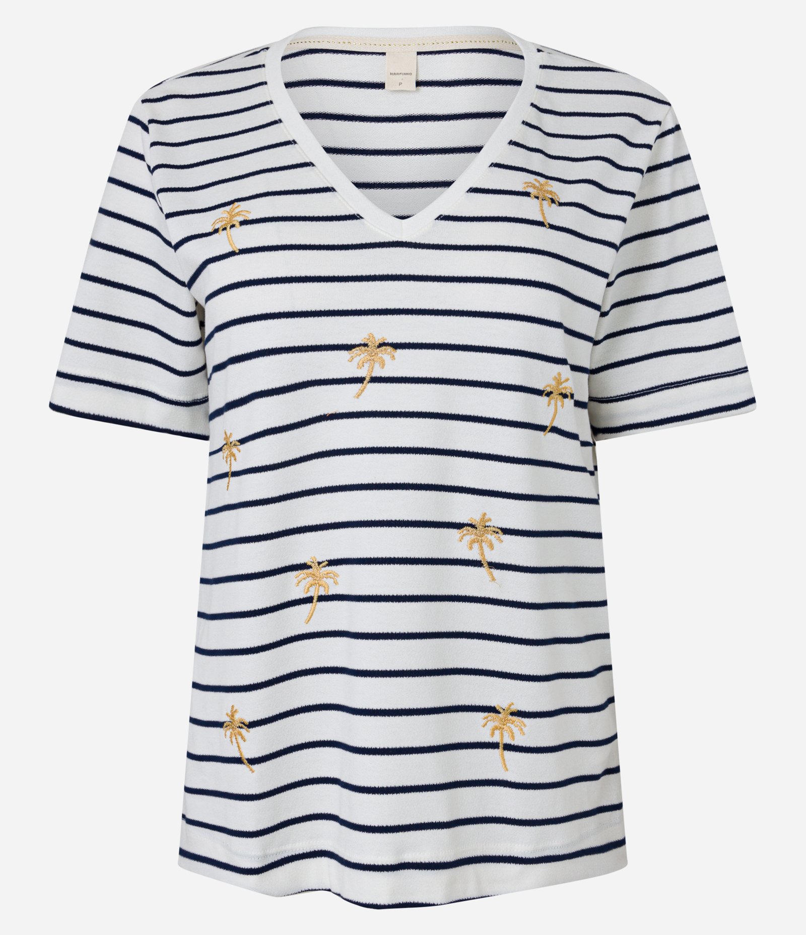 Blusa em Viscose Listada com Coqueiros Bordados Branco 1