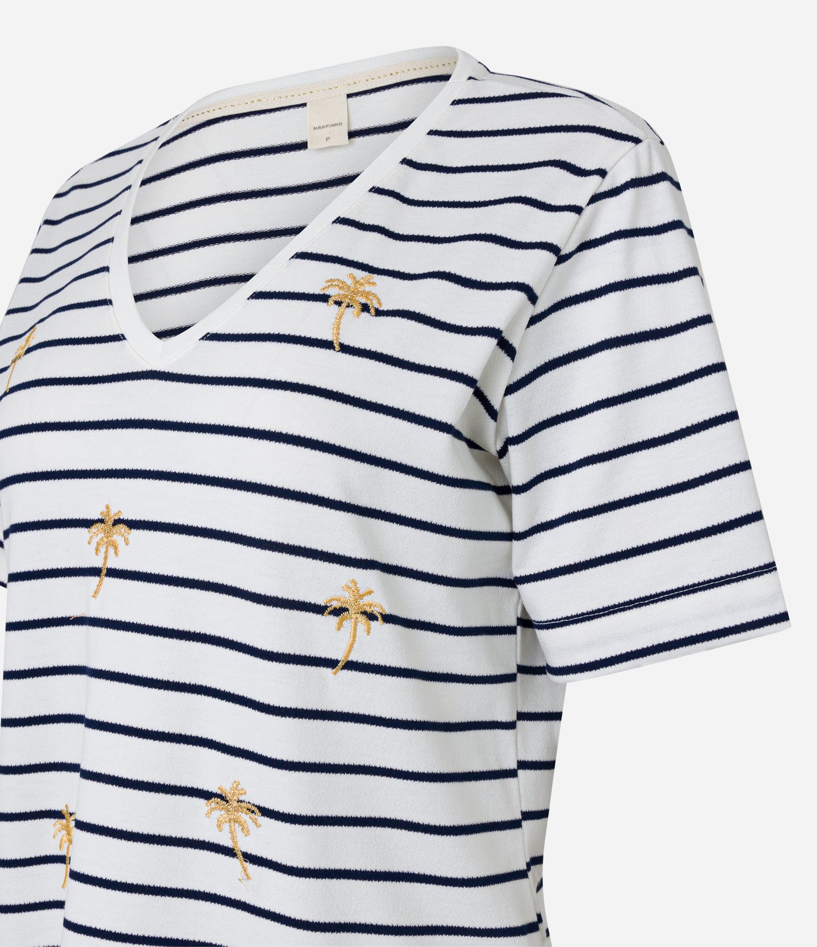 Blusa em Viscose Listada com Coqueiros Bordados Branco 2