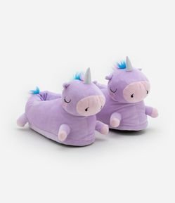 Pantufa Infantil Fechada em Fleece com Bordado Unicórnio - Tam 29 a 36