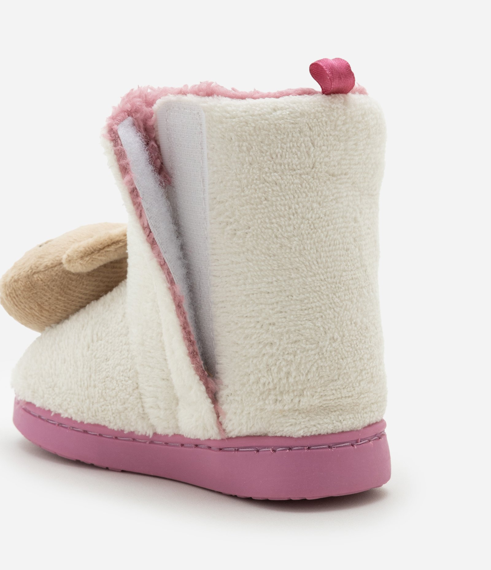 Pantufa Botinha Infantil em Fleece com Bordado de Ursinha - Tam 19 a 28 Bege/Rosa 4