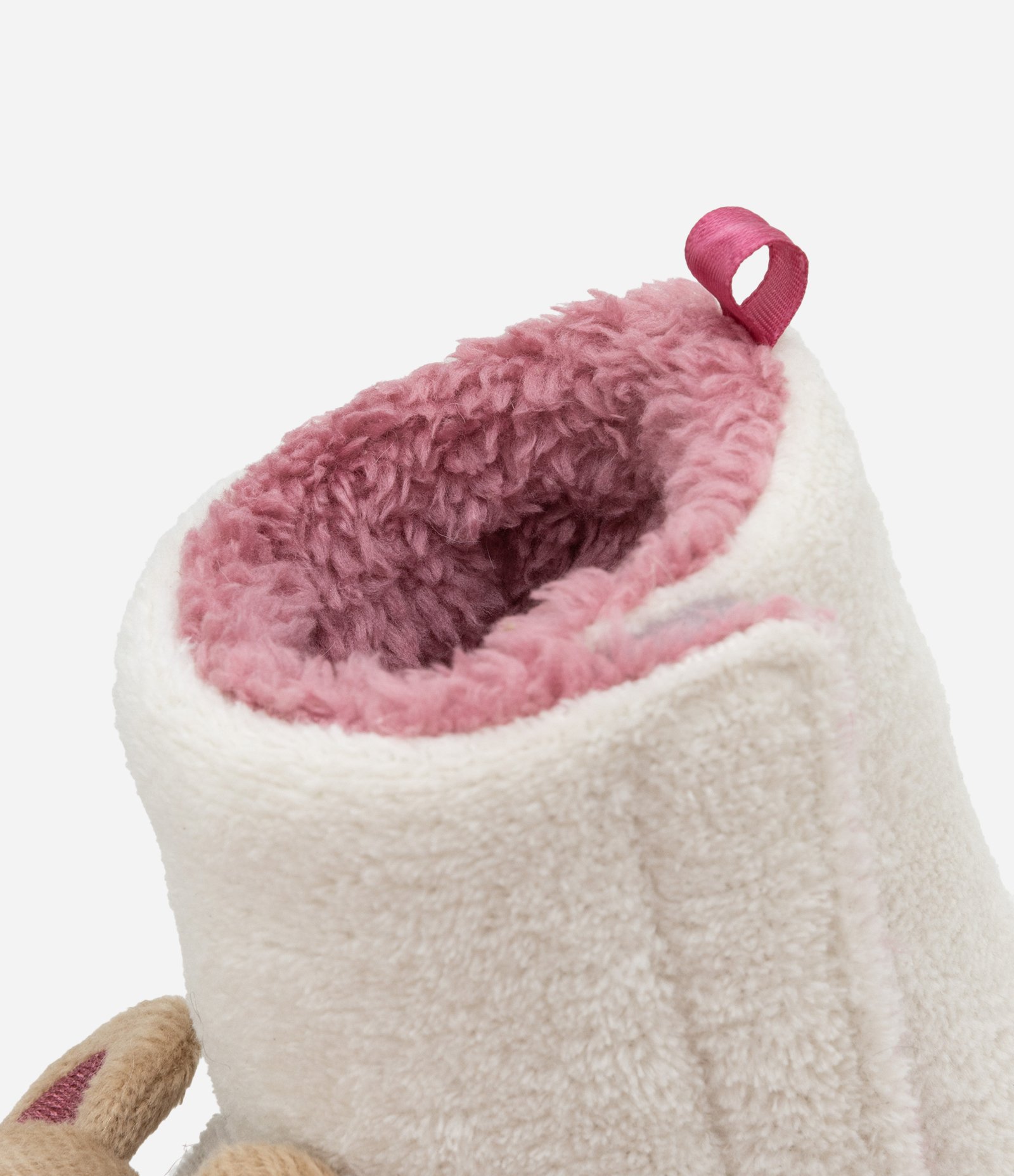 Pantufa Botinha Infantil em Fleece com Bordado de Ursinha - Tam 19 a 28 Bege/Rosa 5