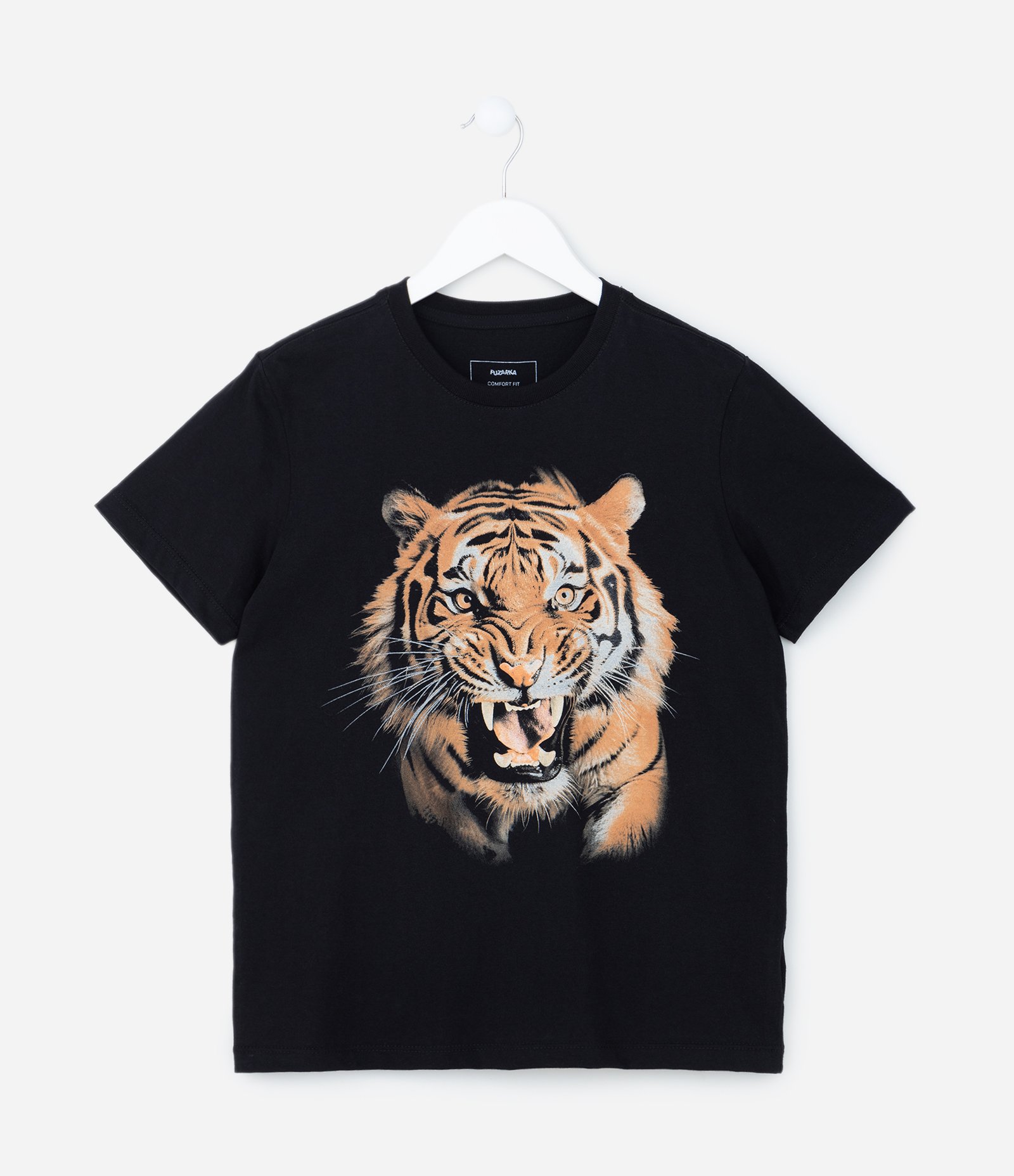 Camiseta Infantil em Algodão com Estampa de Tigre - Tam 5 a 14 Anos Preto 2