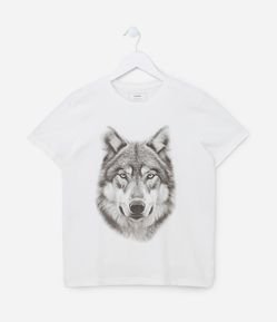 Camiseta Infantil em Algodão com Estampa Lobo - Tam 5 a 14 Anos