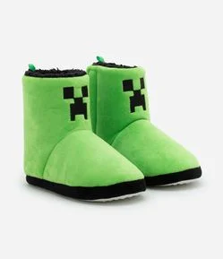 Pantufa Bota Infantil em Fleece com Bordado Minecraft- Tam 29 a 38