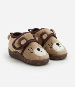 Pantufa Fechado Infantil com Bordado de Ursinho - Tam 19 a 28
