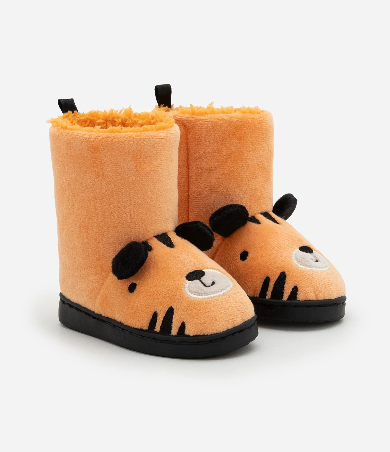 Pantufa Bota Infantil em Fleece com Bordado Tigrinho - Tam 19 a 28 Laranja 1