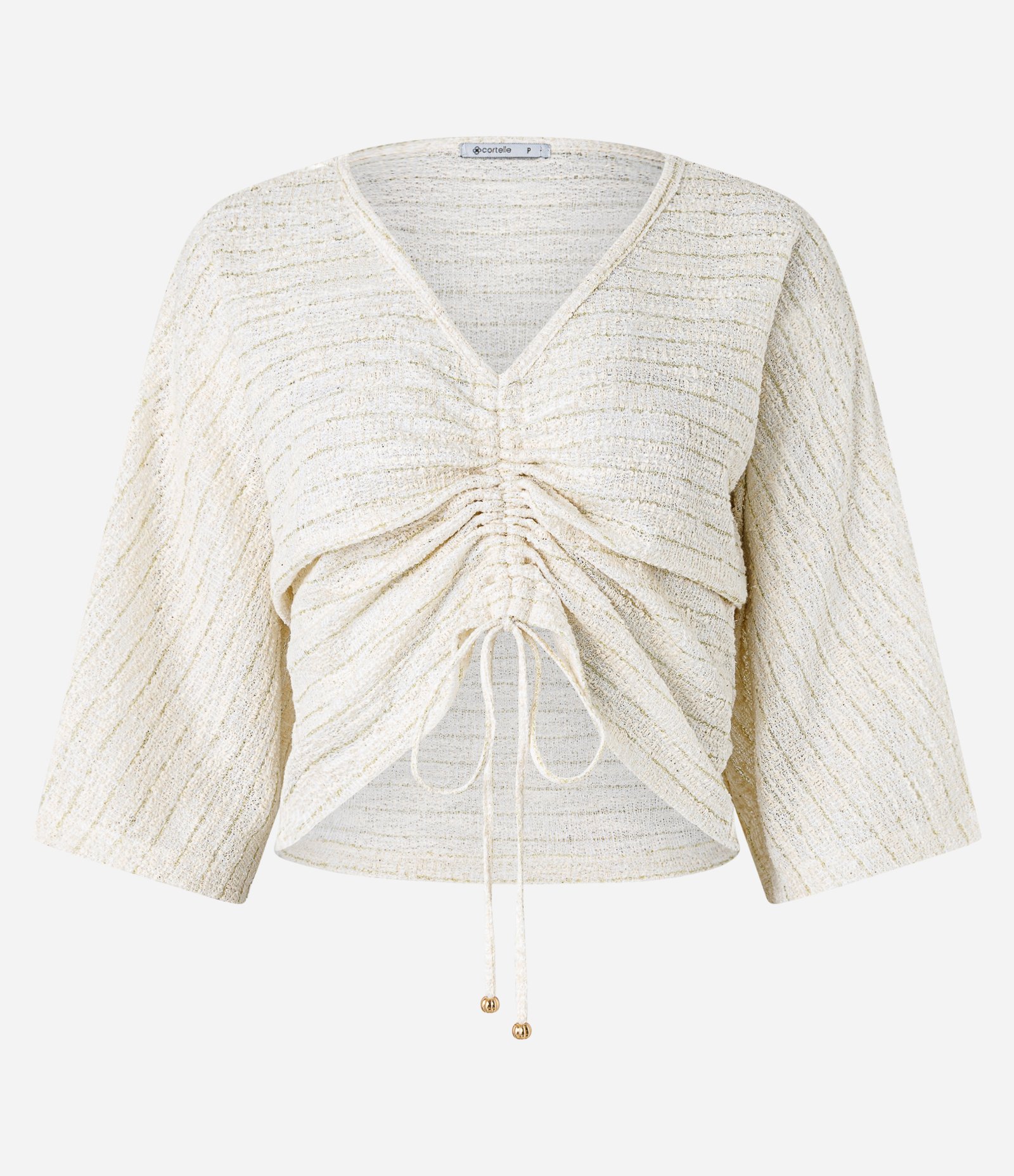 Blusa Curta Texturizada com Franzido e Amarração Off White 7