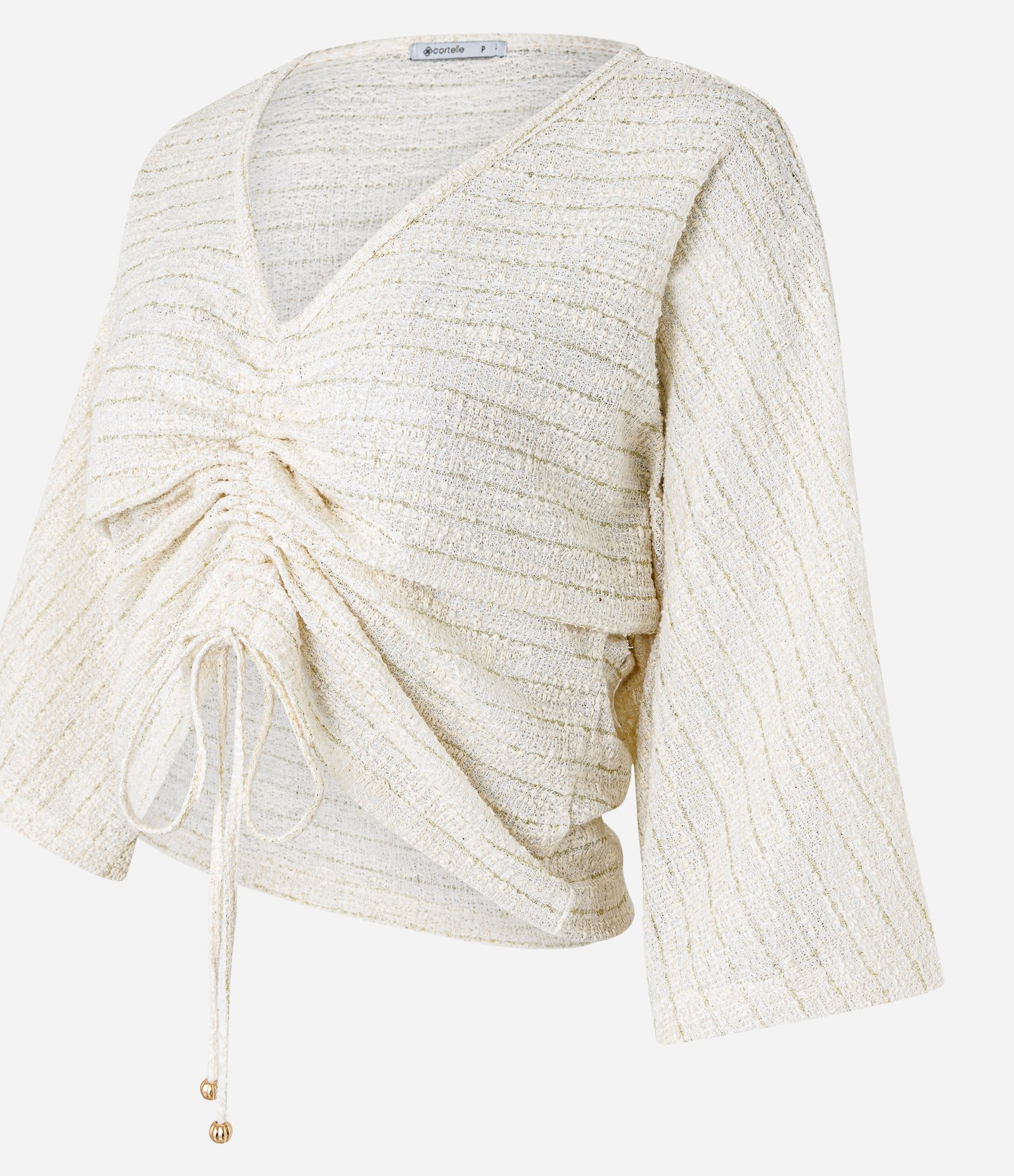 Blusa Curta Texturizada com Franzido e Amarração Off White 8