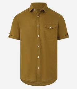 Camisa Comfort em Linho com Bolso e Dobra na Manga
