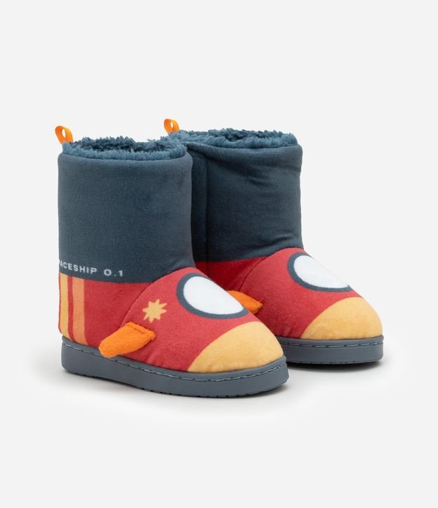 Pantufa Bota Infantil em Fleece com Bordado Foguete - Tam 19 a 28