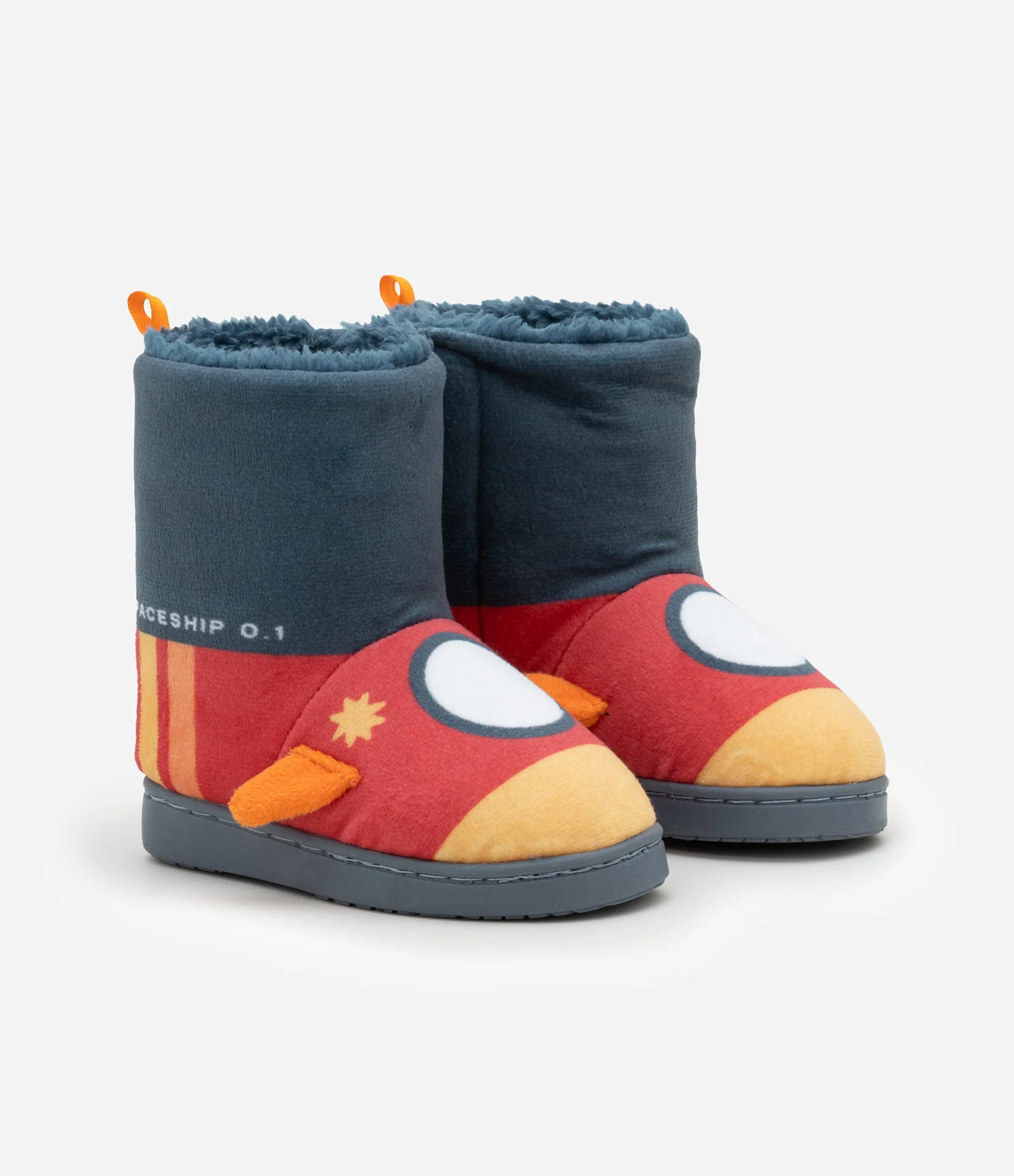 Pantufa Bota Infantil em Fleece com Bordado Foguete - Tam 19 a 28 Azul/Vermelho 1