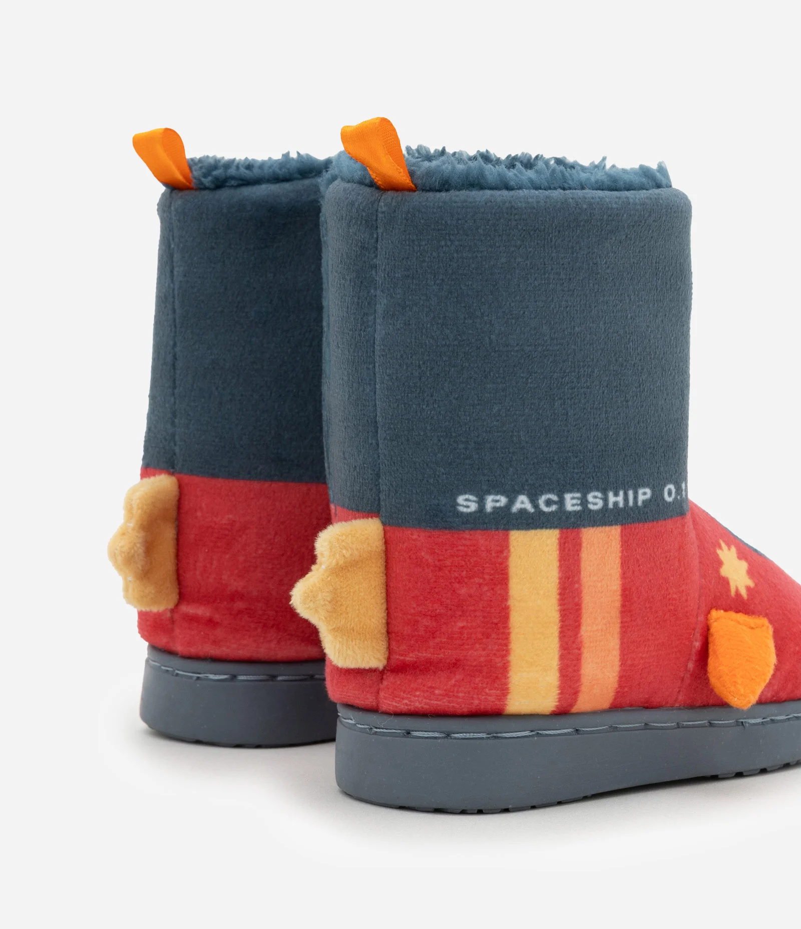 Pantufa Bota Infantil em Fleece com Bordado Foguete - Tam 19 a 28 Azul/Vermelho 2