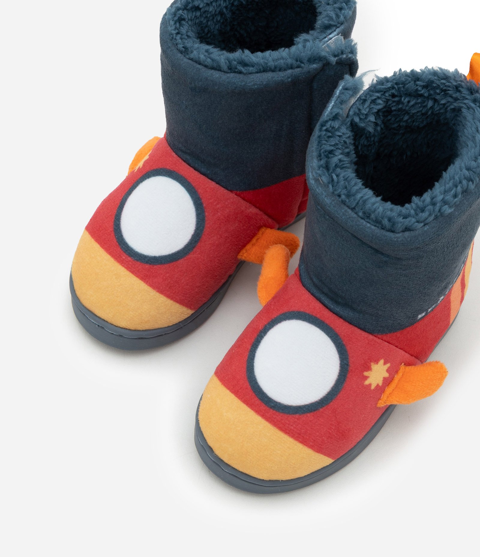 Pantufa Bota Infantil em Fleece com Bordado Foguete - Tam 19 a 28 Azul/Vermelho 5