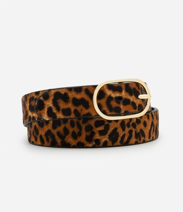 Cinto Médio em Couro com Estampado Animal Print