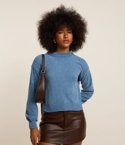 Suéter em Chenille com Golinha Alta e Ribanas