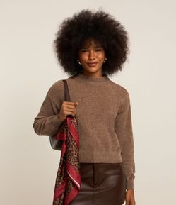 Suéter em Chenille com Golinha Alta e Ribanas