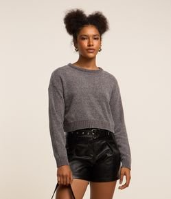 Suéter Curto em Tricô com Ponto Diferenciado