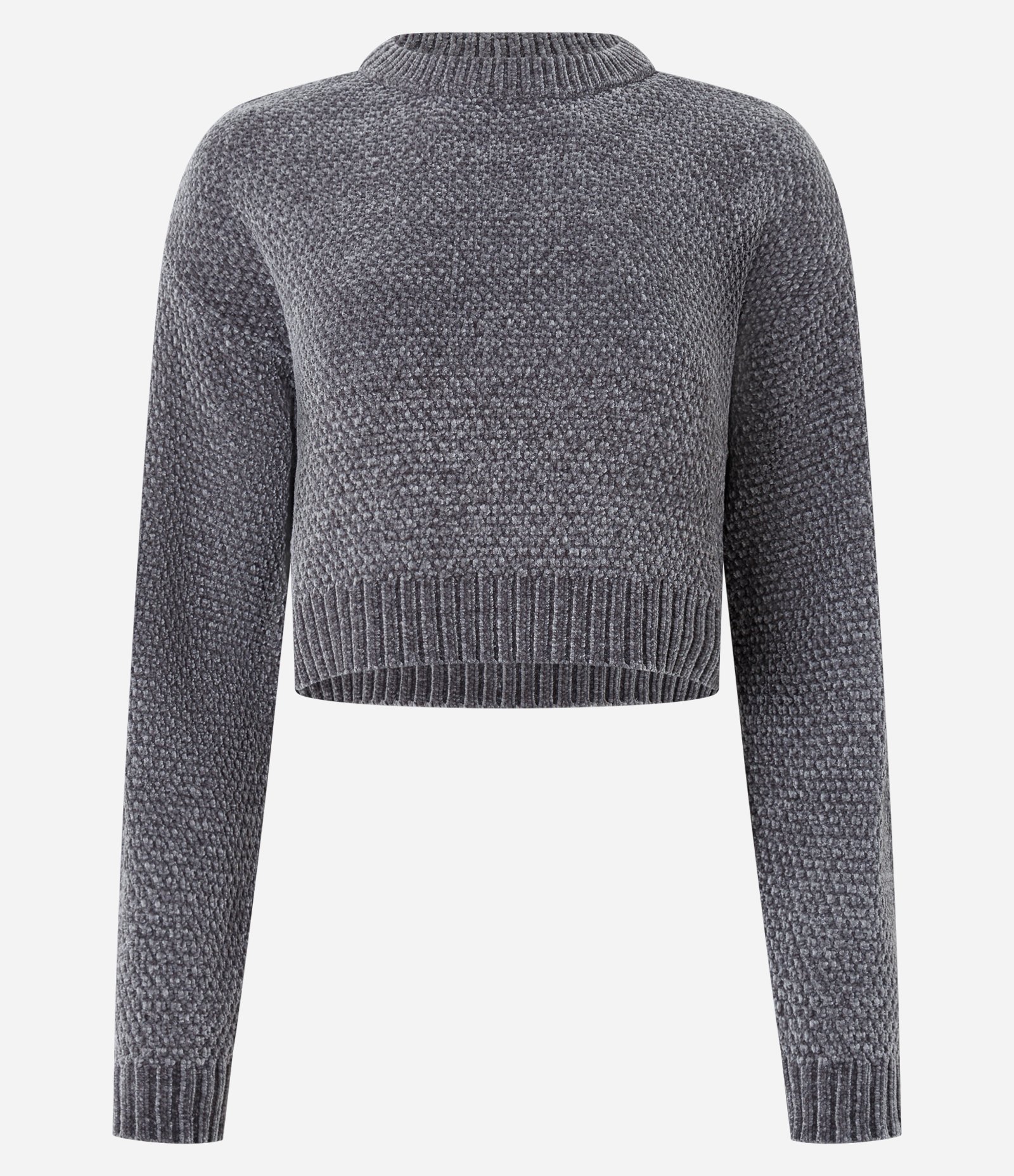 Suéter Curto em Tricô com Ponto Diferenciado Cinza 4