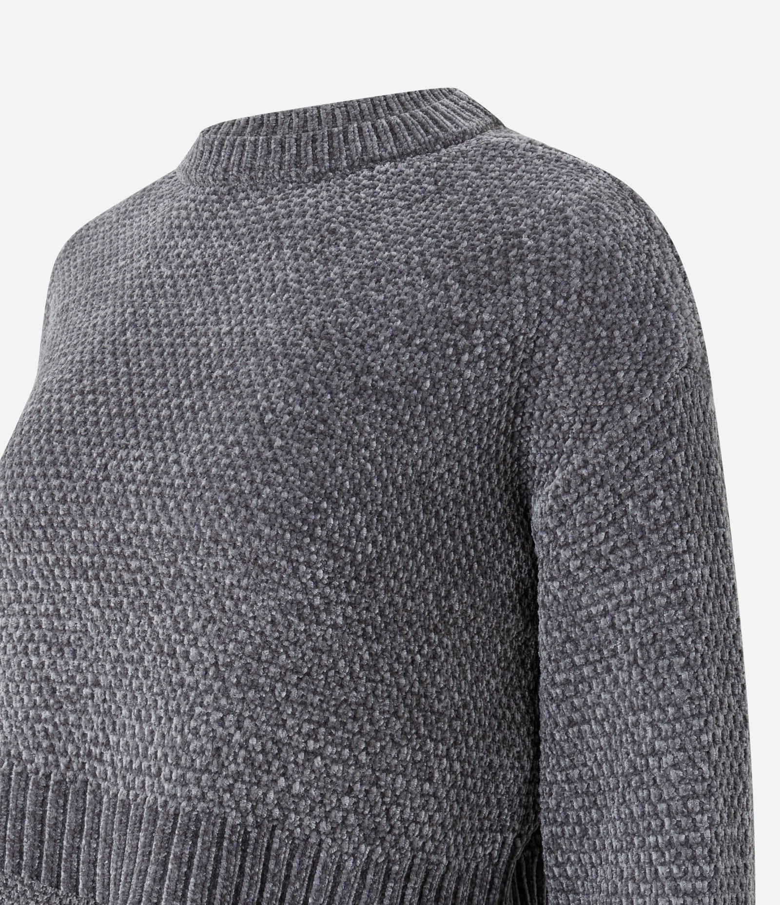 Suéter Curto em Tricô com Ponto Diferenciado Cinza 5