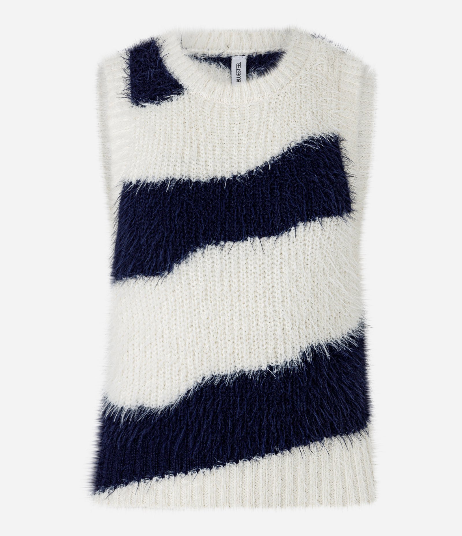 Colete em Tricô Listrado com Pelinhos Branco/Preto 4